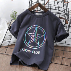 Boys'' Short Sleeve T-shirt Net Red Laser Reflective Cub Children''s Top Fashion