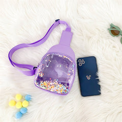 Ensfarget PU-skinn brystveske for barn Quicksand lett trendy kul skulderveske for barn