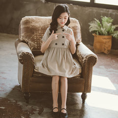 Barnesommerklær Beige koreansk stil barneskjorte jentekjole medium og stor barnekjole barneskjorte