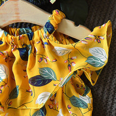 Barnekjole for jenter, blader, chiffong, ermeløs, høytid, bohemsk